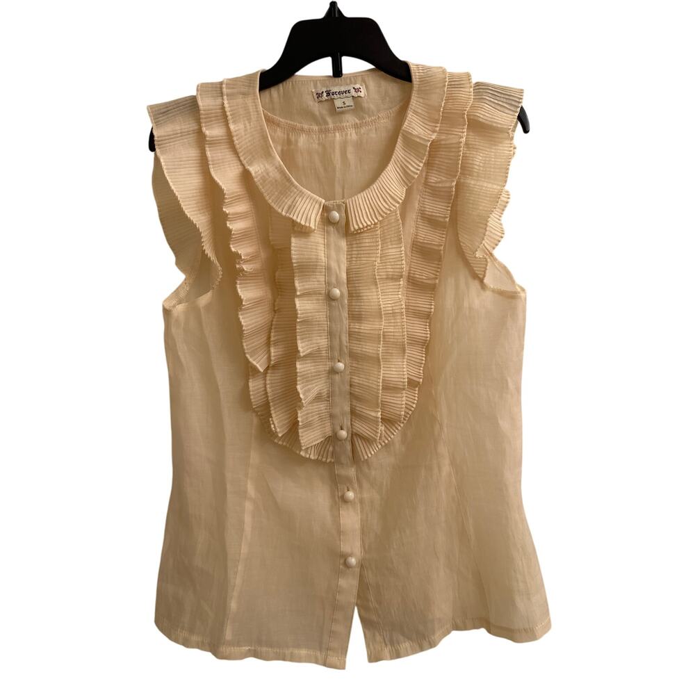 VTG Forever Silk Blend Ruffle Blouse Coquette Cottagecore Romantic Academia S